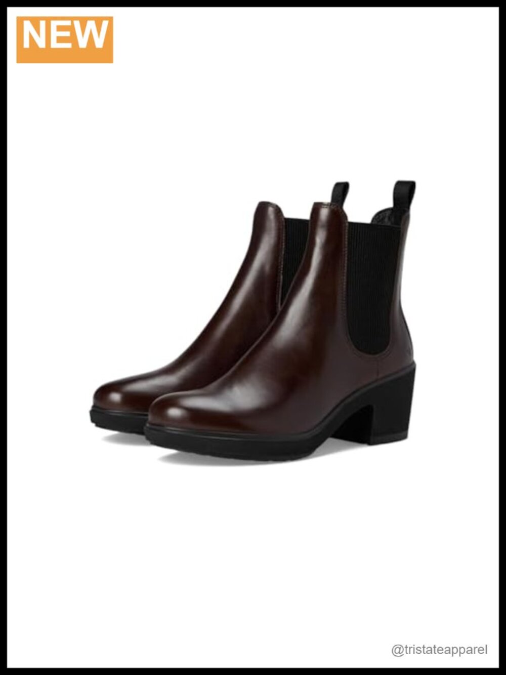 ECCO Zurich Leather Chelsea Ankle Boots Pull-On Block Heel